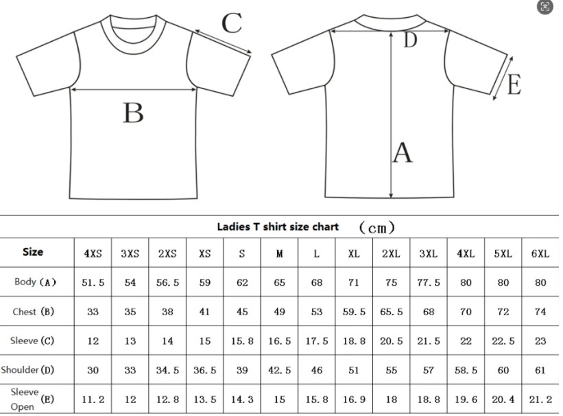 dámské trika tabulka